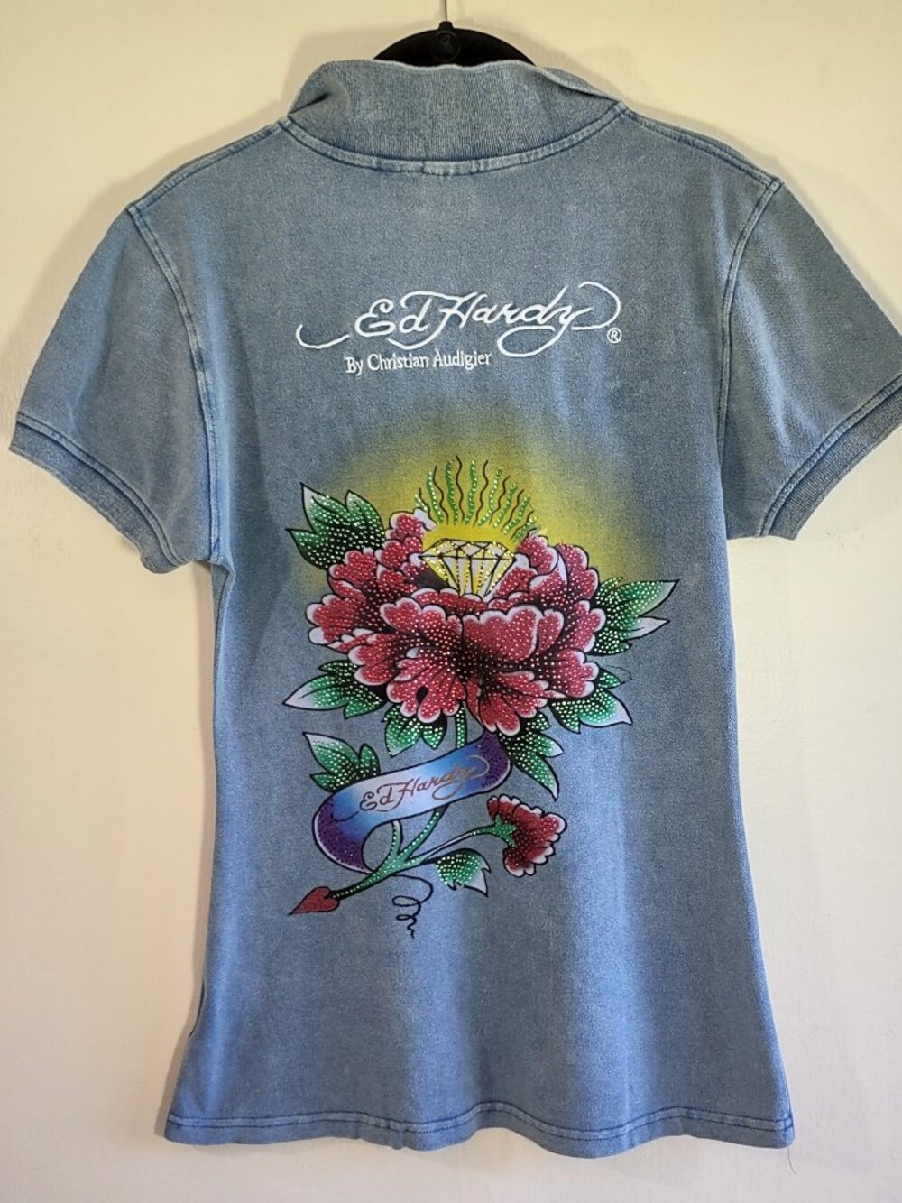 Ed Hardy Christian Audigier Diamond Flower Shirt Dragon Size Large Streetwear